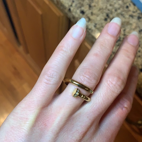 NWT Gold Nail Ring with Rhinestones - Picture 2 of 7